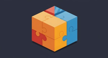 Obraz premium Icon of puzzle cube with pie chart overlay