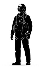Silhouette of a Jet Fighter Pilot in a Full Gear