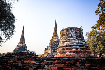 Fototapeta premium Wat Phra Si Sanphet, an important temple during the Ayutthaya period, is the royal palace temple of the King. It is a world heritage site. Its distinctive features are its three large chedis.