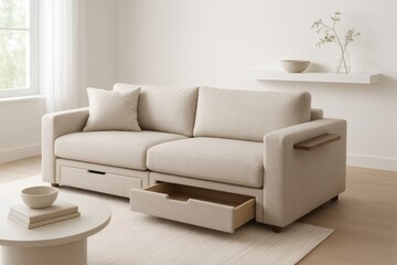 Convertible sofa with hidden storage and side table