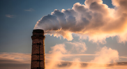 Fototapeta premium Factory chimney smoke air pollution environmental problem Industrial landscape photography Dramatic sky background