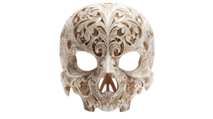 Ornate carved skull isolated on transparent background