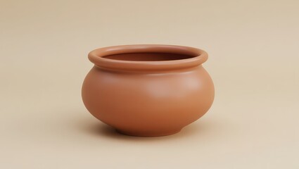 A terracotta pot, smooth and rounded, sits on a neutral backdrop.