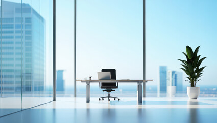 Fototapeta na wymiar Modern executive office with expansive city view inspires productivity and success