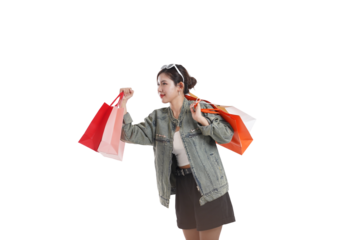 Joyful Shopper's Outing: A stylish individual radiates joy while navigating the world of retail, showcasing the thrill of discovery, the allure of fashion, and the perfect shopping day.