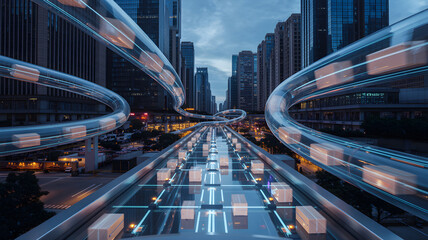 Automated logistics system transporting packages through city