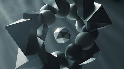 Abstract geometric forms creating a digital network structure