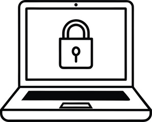 Laptop computer screen displays a digital padlock icon symbolizing security and privacy