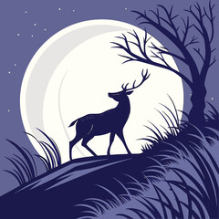 vector illustration of a deer | Majestic Deer in a Moonlit Forest | Deer Howling at the Full Moon