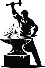 Blacksmith hammering a metal part on an anvil vector Illustration isolated on a white background