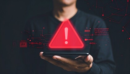 Cybersecurity Alert Digital Warning Symbol Displays on Smartphone Screen Amidst Data Breach Concerns