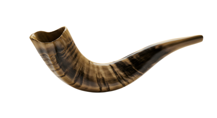 Dark Brown Shofar, Jewish Ram's Horn, Religious Symbol, Studio Shot, Warm Background, High-Resolution Image,  Rosh Hashanah, Yom Kippur, Spiritual, Traditional,  Sacred Artifact.