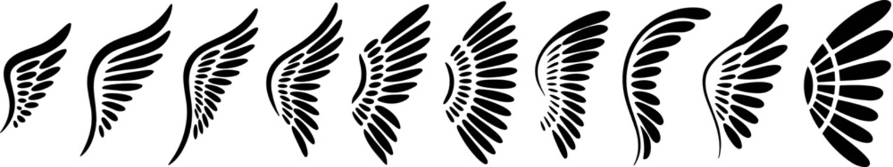 Wings in Flight: A collection of artistic representations of wings in flight, showcasing elegant designs and symbolic beauty. Evoking feelings of freedom, inspiration, and transcendence.