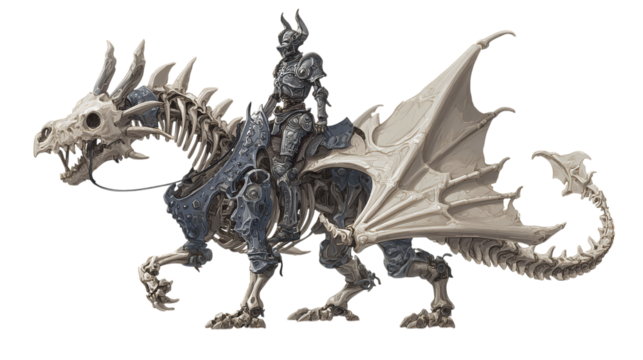 Knight riding skeletal dragon isolated on transparent background