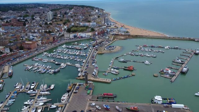 Aerial Drone View of Ramsgate Harbour and Marina, England