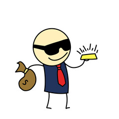 Stickman Businessman with Gold and Money Bag