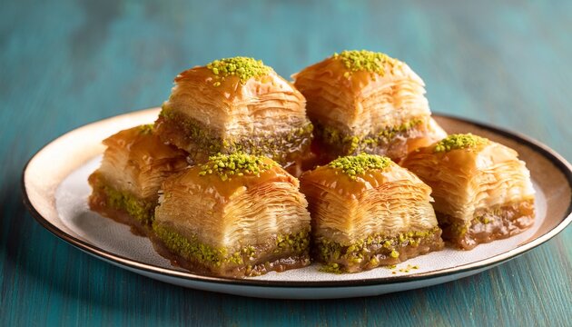Baklavas Traditionnels Turcs Sur Une Assiette