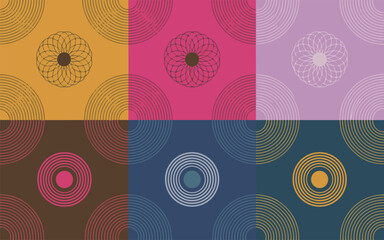 Fototapeta premium Geometric Mandala and Circle Patterns in a Six- Panel Grid vector illustration