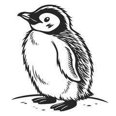 Fototapeta premium Adorable Penguin Chick A Black and White Illustration