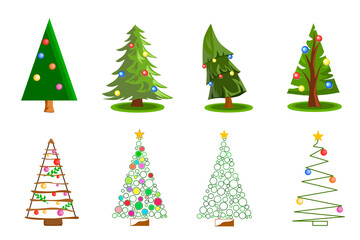 Set of Christmas trees in flat style