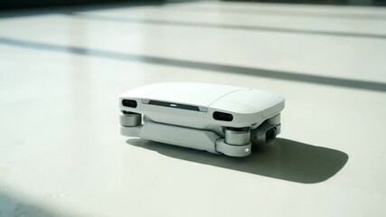 White Folded Drone Sleek Modern and Compact Quadcopter for Aerial Photography and Videography Minimalist Indoor Scene with Natural Window Light - Powered by Adobe