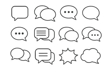 Speech bubbles icons set, talking and conversation thin line vector symbols, editable stroke, dialog chat messages pack, communication elements for web, apps, books