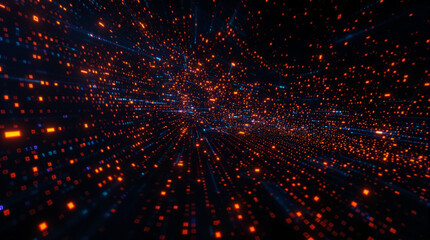 Sreaming data, binary data moving on a digital 3d space - Digital Code concept