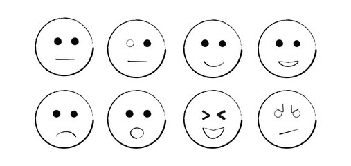 Emojis faces icon in hand drawn style. Doddle emoticons vector illustration on isolated background. Happy and sad face sign business concept.
