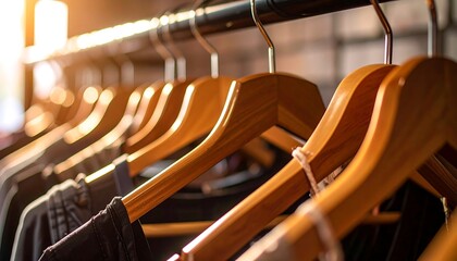 Clothes on hangers in a store