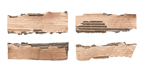 Worn corrugated cardboard labels set on a clear transparent PNG
