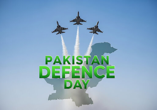 Pakistan defence day celebration with fighter jets soaring over a map of pakistan