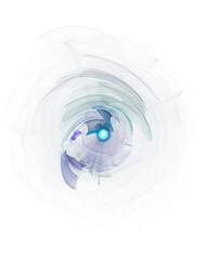 Deep Blue Abstract Fractal Sphere with Glowing Center isolated on a transparent background