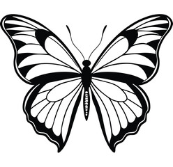Black and white butterfly tattoo vector design with floral elements