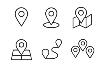Map pin line icon pack. Location marker and navigation route symbol collection. Editable stroke vector for UI UX design, apps, and web. GPS destination pointer pictogram set.