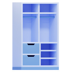 PNG 3D Wardrobe with Drawers and Shelves Illustration Isolated on a White Background
