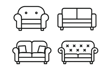 Sofa concept line icons, trendy flat style collection of vector signs with different sofa designs for websites, online shops, stores, books, flyers, premium quality icons set