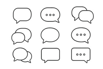 Speech bubble outline icons collection, editable stroke minimalistic linear speech balloon symbols for design, chat apps, cards, banners, social media posts, vector illustration