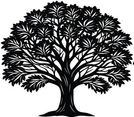 Obraz premium A stylized black and white vector silhouette of a tree with decorative branches and leaves