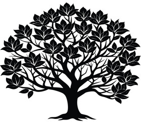 Obraz premium An abstract vector silhouette of a tree with lush green leaves and intricate branches, symbolizing nature's vibrant growth through the seasons