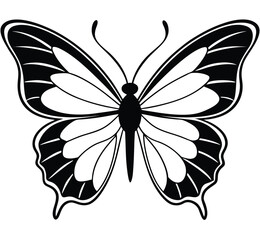 Black and white vector illustration of a butterfly and floral pattern