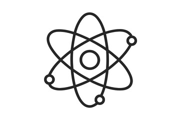 Science and technology icon with atom symbol. Physics, chemistry, and nuclear energy concept. Atomic structure with nucleus and electrons. Minimalist vector line illustration.
