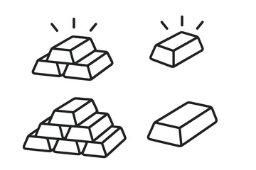 Gold bars line icon collection. Bullion and ingot stack pyramid. Finance, banking, investment, and savings concept. Precious metal treasure wealth. Vector cartoon illustration.
