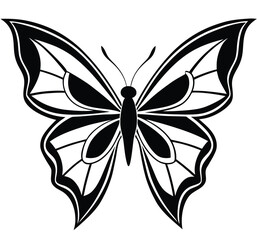 A floral butterfly tattoo design illustration with black and white petals, leaves, and a decorative spring blossom pattern