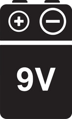 Illustration of a 9v battery, showcasing its rectangular shape and the positive and negative terminals, commonly used in various electronic devices
