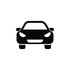 A minimalist black silhouette of a car seen from the front. The icon features headlights, grille, and wheels.