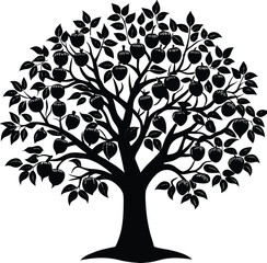 Obraz premium Black and white vector silhouette of a tree with intricate branches and leaves, perfect for illustrating nature-themed designs