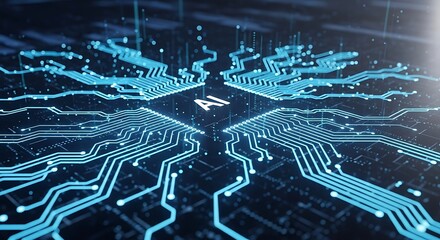 Fototapeta premium Digital Artificial Intelligence Circuitry with Glowing Blue Lines in Futuristic Technology Style
