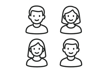 User avatar line icon set. Male and female face profile collection. People, person, and headshot symbols for web, UI, and app design. Editable stroke vector illustration.