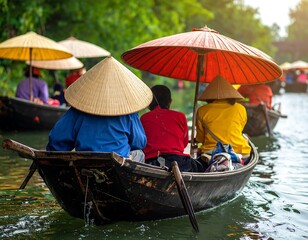 Obraz premium Tourists on a traditional river boat