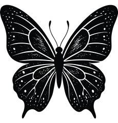 Black and white vector illustration of a butterfly insect with decorative wings, perfect for summer art, pattern design, or a tattoo